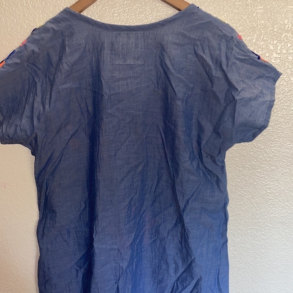 Lulalife Cotton Blue Colorful Embroidered Mini Short Sleeve Summer Dress - Picture 10 of 11